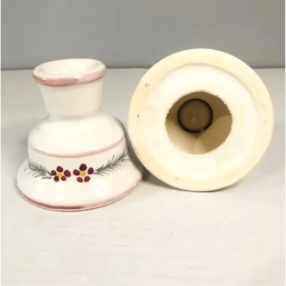 vintage cottage core candles white with flowers‎ ceramic pair grandma core